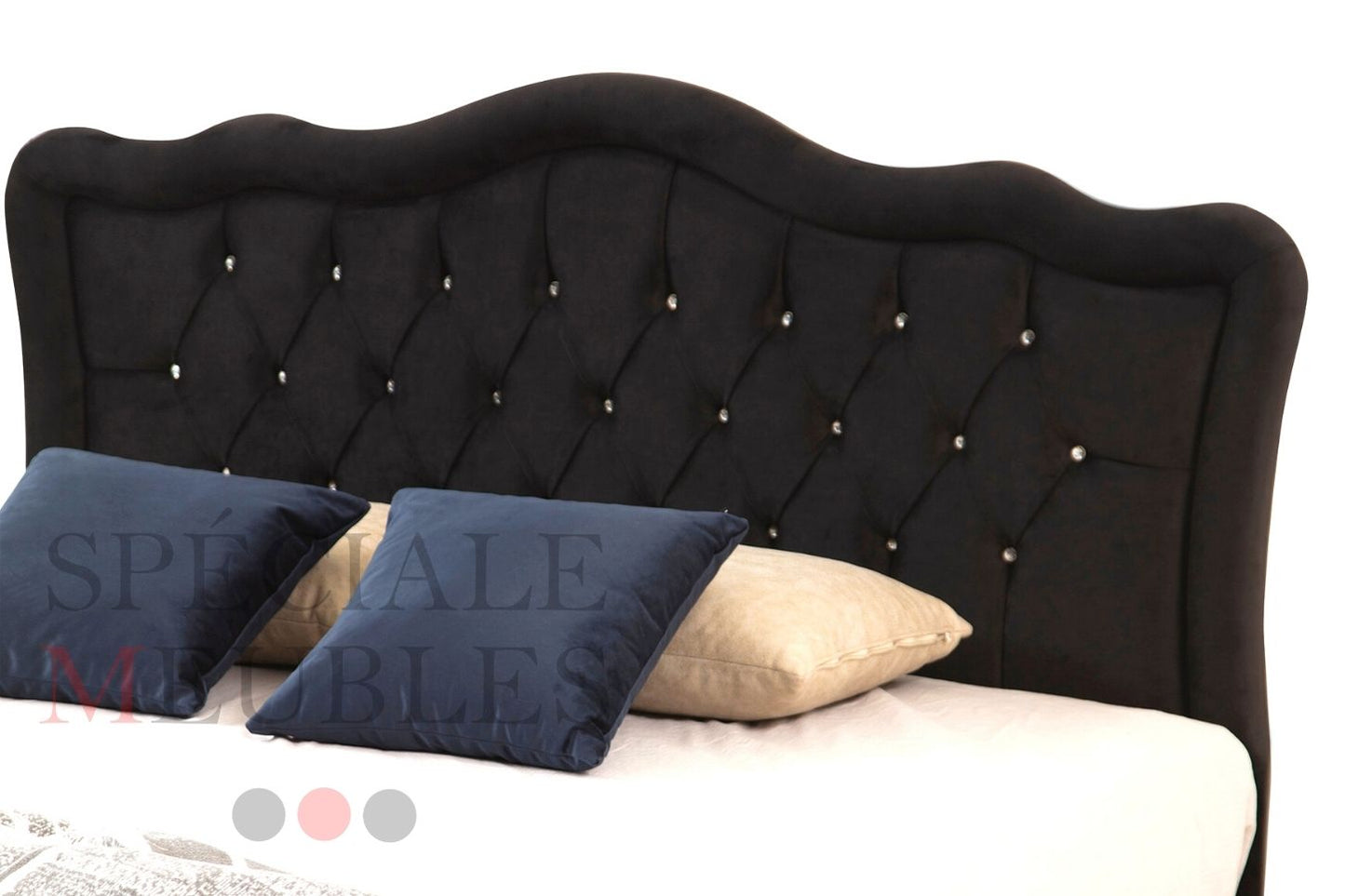 Cadre De Lit VENISE NOIR - Velours capitonné strass