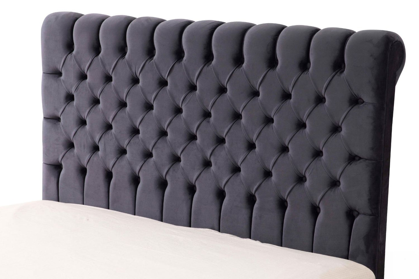 Lit Coffre LUNA GRIS ANTHRACITE - Velours capitonné