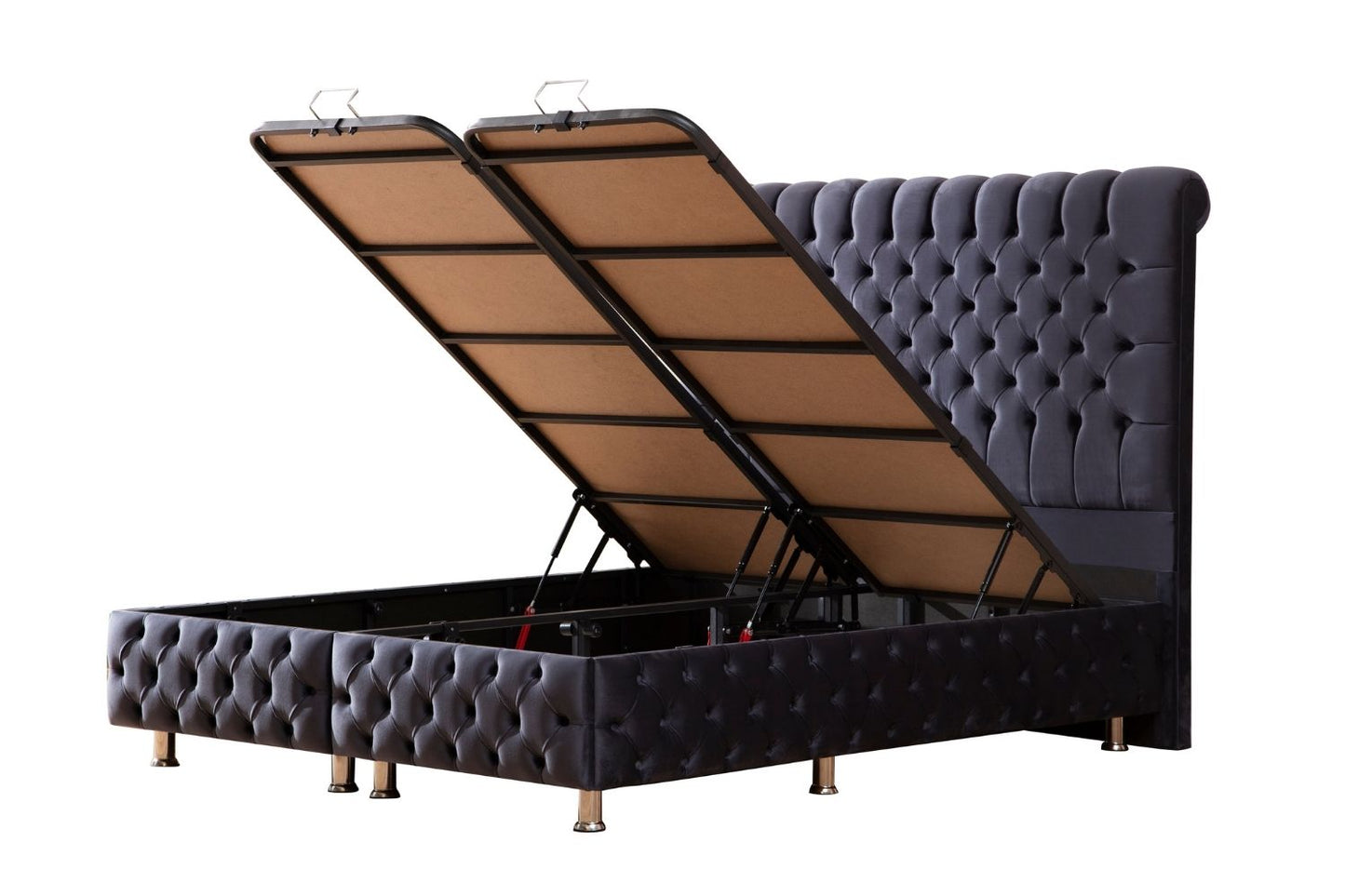 Lit Coffre LUNA GRIS ANTHRACITE - Velours capitonné