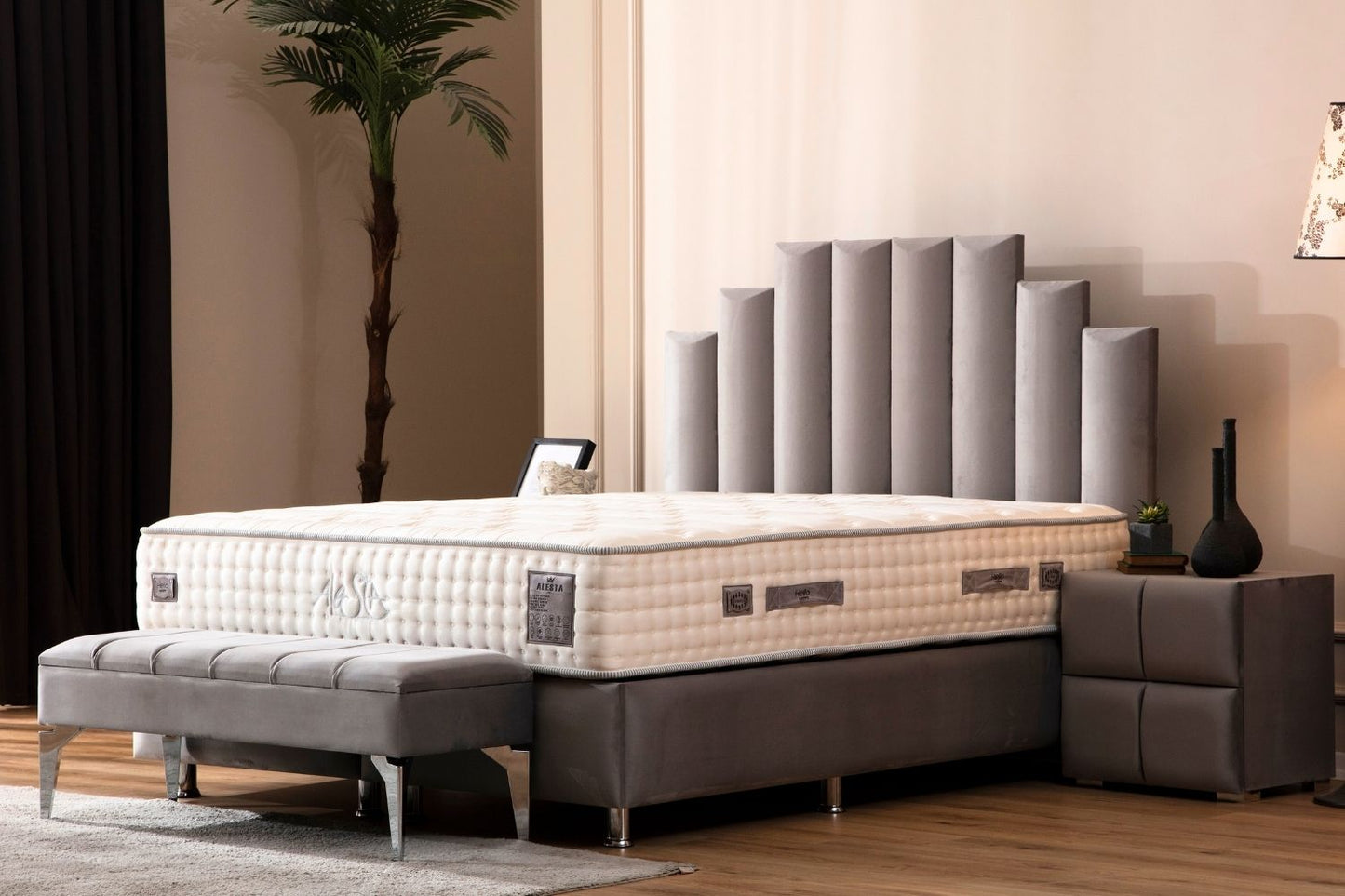 Lit Coffre NATURA GRIS - Velours