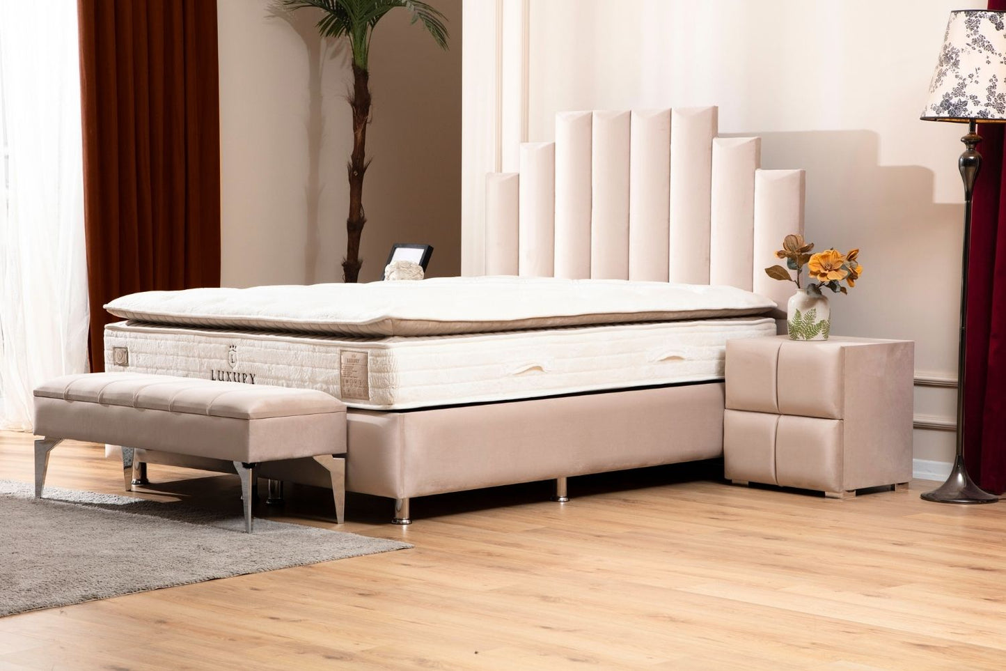 Lit Coffre NATURA BEIGE - Velours
