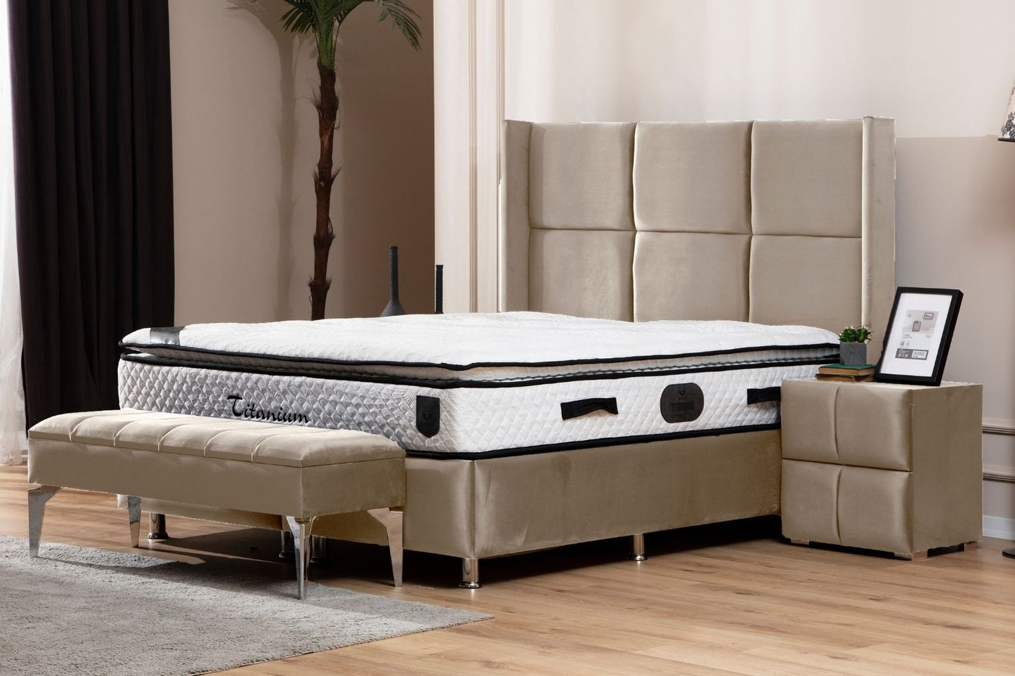 Lit Coffre RIO BEIGE - Velours