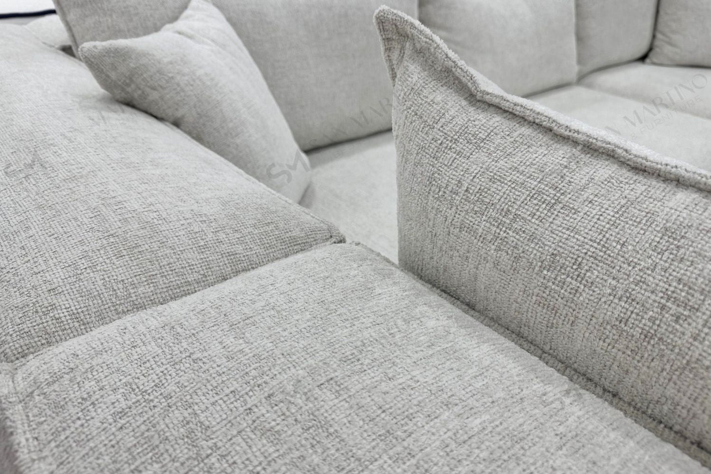 Canapé Elégance Chenille Modulable Blanc cassé 4+1 Pouf