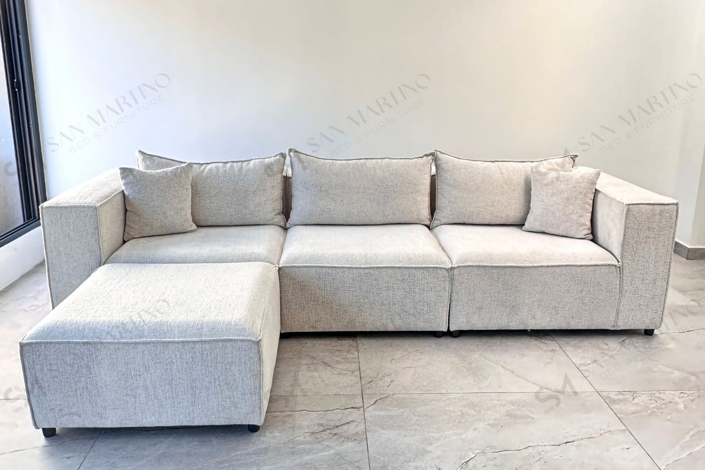 Canapé Elégance Chenille Modulable Blanc cassé 3+1 Pouf