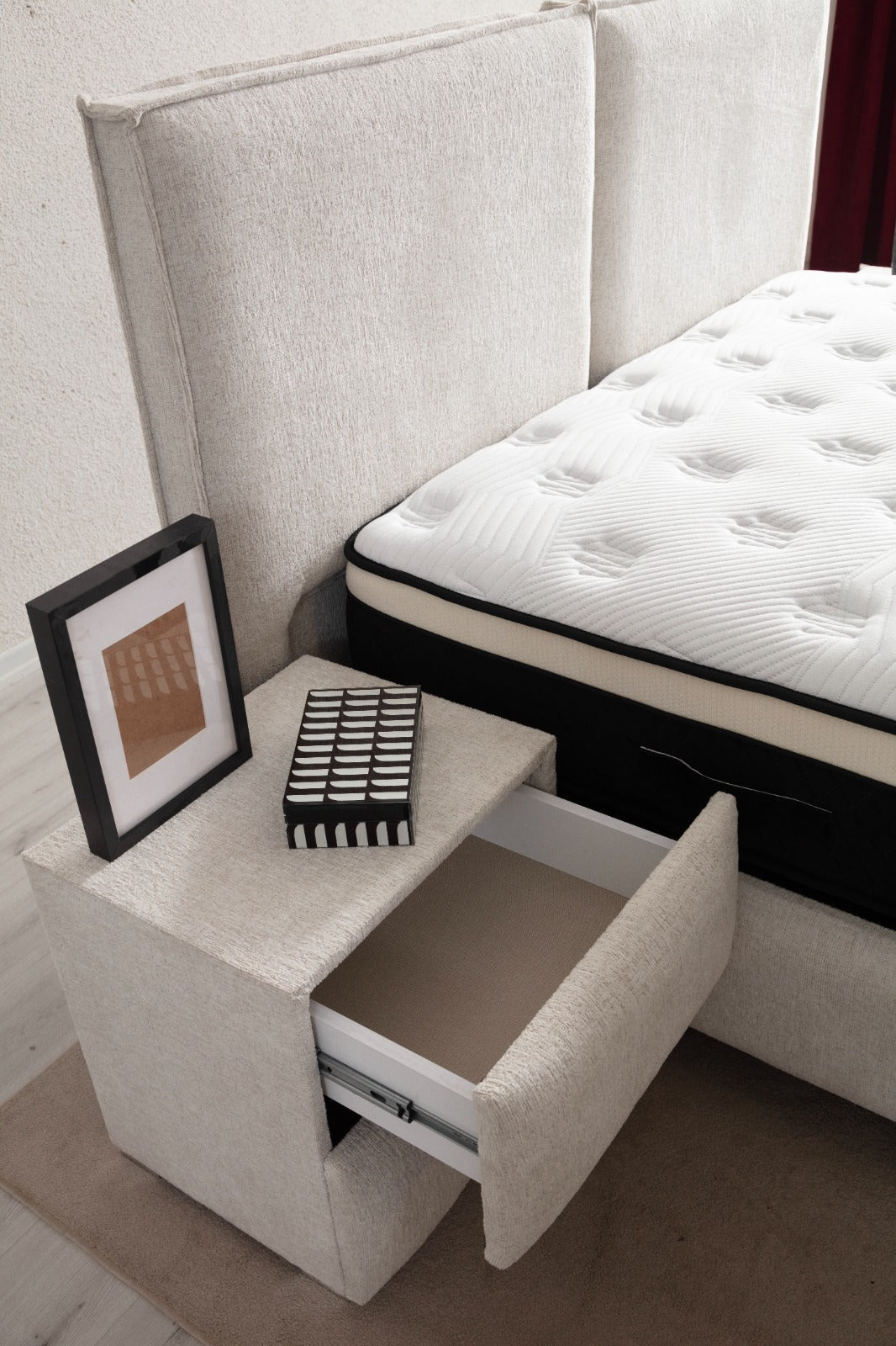 Lit coffre Maya Chenille Blanc Cassé