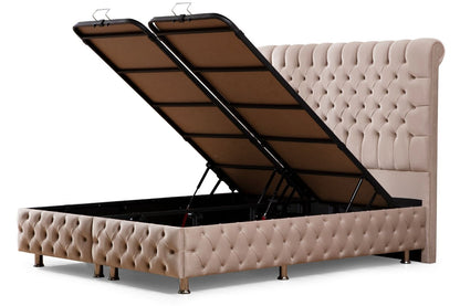 Lit Coffre LUNA BEIGE - Velours capitonné