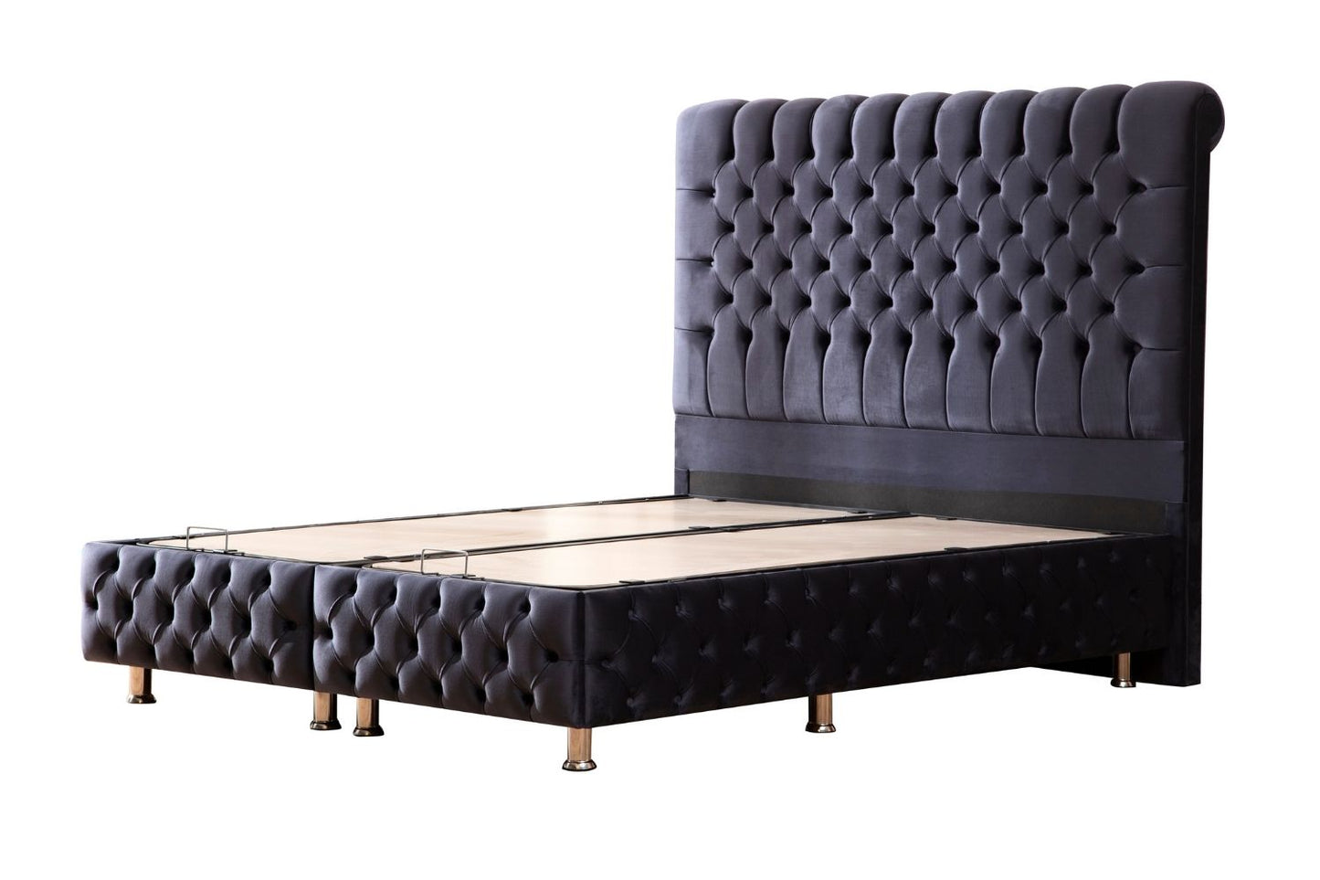 Lit Coffre LUNA GRIS ANTHRACITE - Velours capitonné