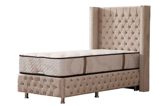 Lit Coffre Enfant CLOUTE BEIGE - Velours capitonné