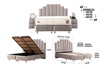 Lit Coffre NATURA GRIS - Velours