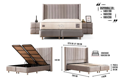 Lit Coffre TOKYO GRIS - Velours