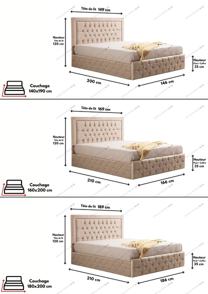 Cadre De Lit ROMA BEIGE - Velours capitonné